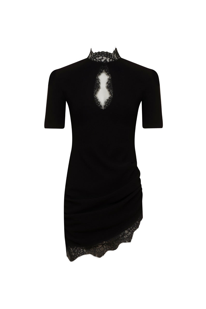 AMAYA Black Lace Cut Out Mini Dress