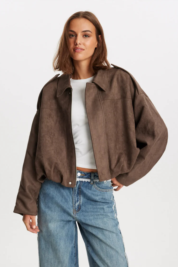 Aurrelia | Textured Oversized Bomber Jacket