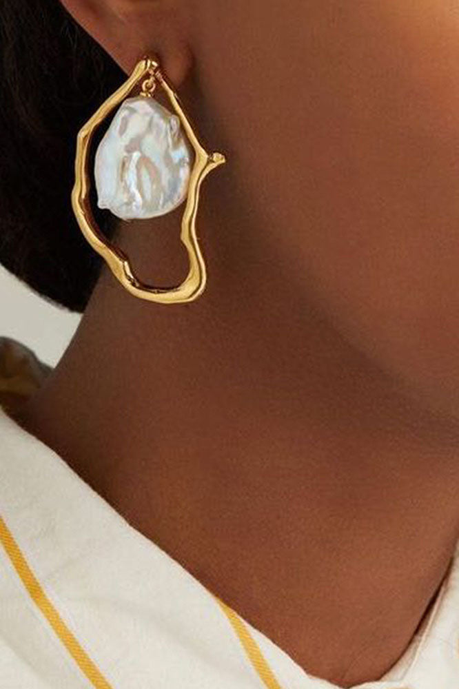 Oyster Pearl - Irregular - Shaped Drop Earrings