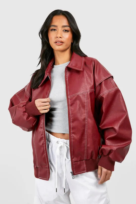Aurrelia | Oversized Red Bomber Jacket