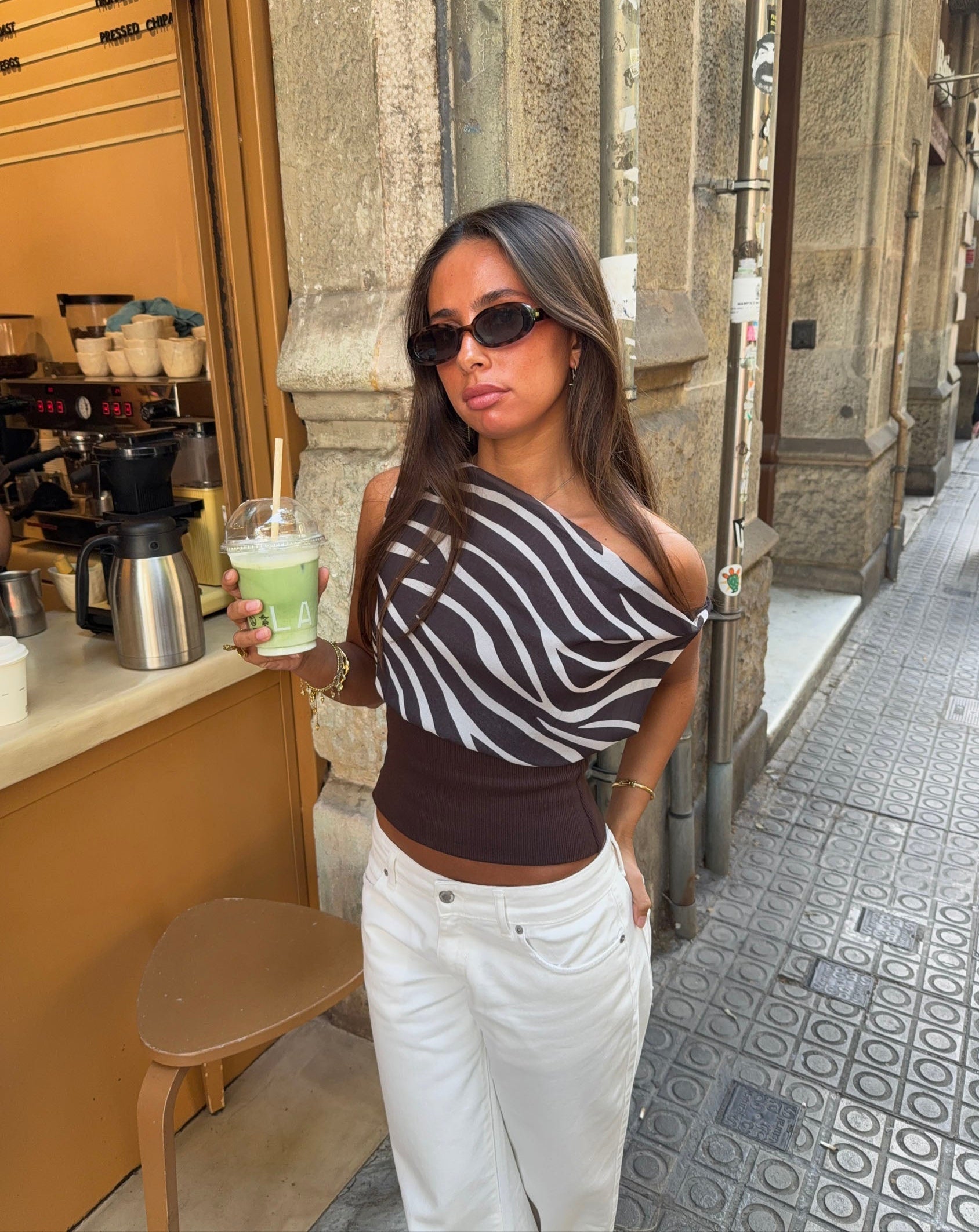 Kimmie top with zebra print - Brown/white