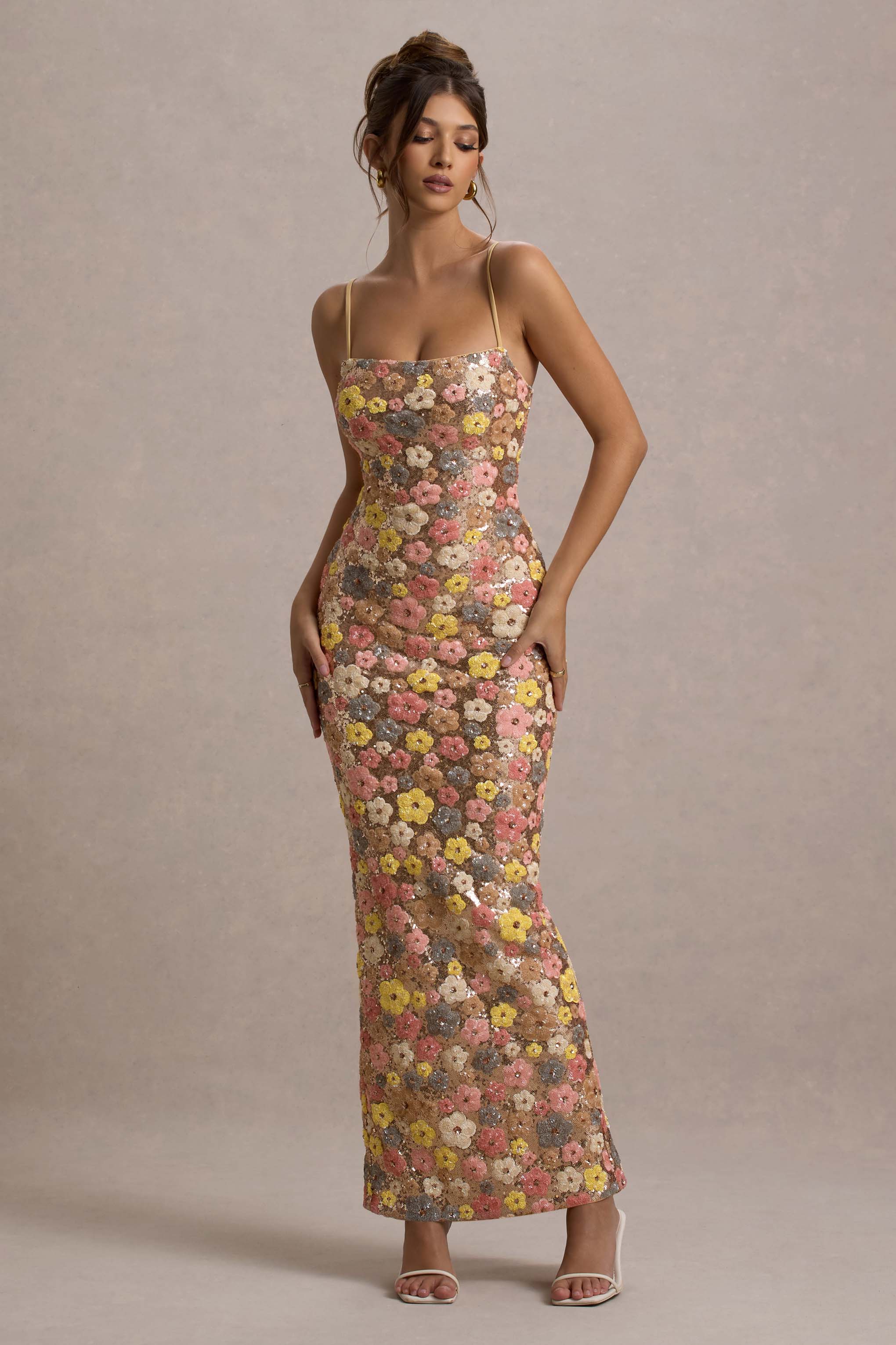 Elara Floral Sequin Maxi Dress